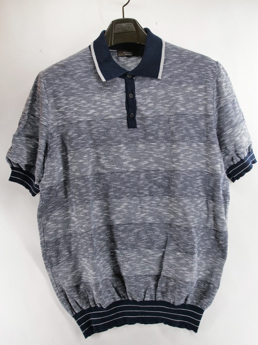 Peserico Italy Mens Knitted Cotton Polo Shirt IT 52 US XL Striped Luxury Sweater